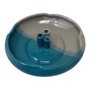 Bamboo Planter Holder Handmade Stoneware Pottery Teal/Grey